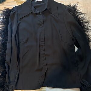 Woman’s size medium, fuzzy, funky, black blouse